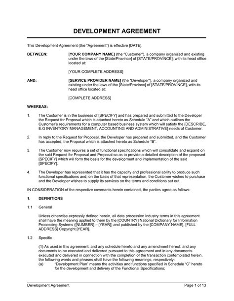 Development Agreement Template - 20+ Free Word, Excel, PDF Format Download